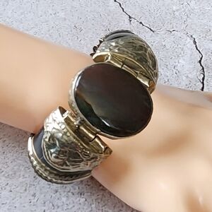 Vintage India Horn and Brass Bangle With Agate Stone